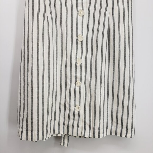 a new day Striped Button Front Sun Dress XL Linen Blend Mini Cream Black - Picture 5 of 11